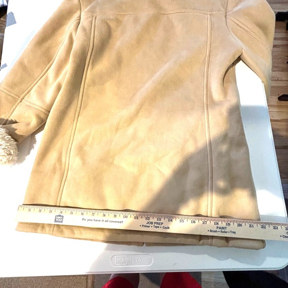 Liz Claiborne Faux Suede Coat Jacket Faux Fur‎ Collar Cuffs Tan Medium M - Picture 4 of 10